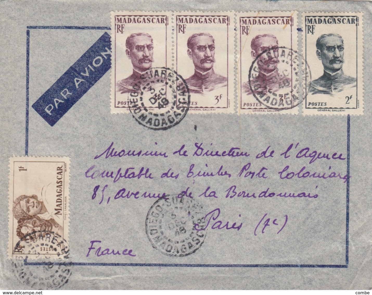 LETTRE . MADAGASCAR. PAR AVION. 1948. 12Fr . DIEGO SUAREZ POUR PARIS    / 2 - Lettres & Documents