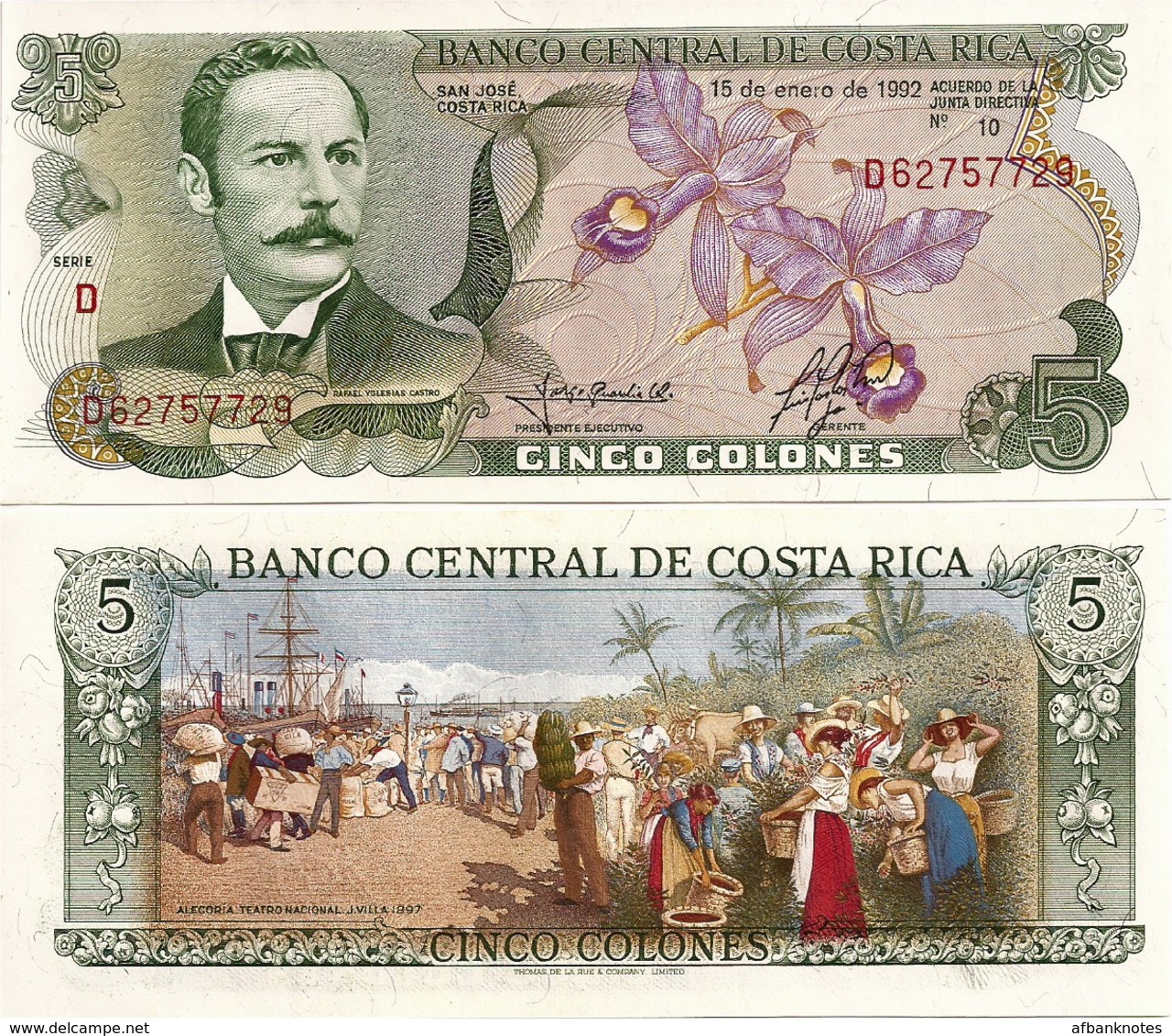 COSTA RICA       5 Colones       P-236e       15.1.1992       UNC - Costa Rica