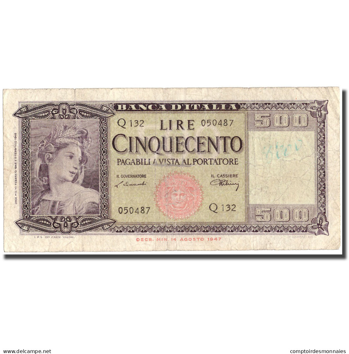 Billet, Italie, 500 Lire, 1948, 1948-02-10, KM:80a, TTB - 500 Liras