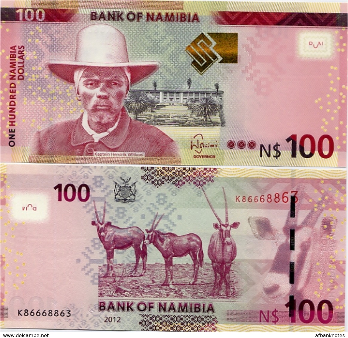 NAMIBIA       100 Dollars       P-14       2012       UNC - Namibia