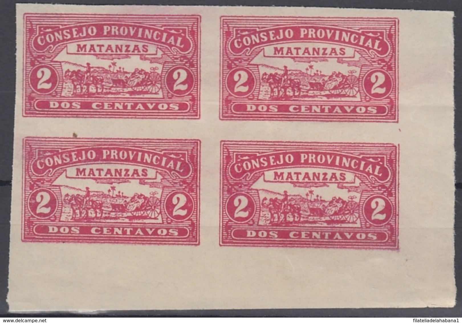 LOC-107 CUBA REVENUE 2c IMPERFORATED. CONSEJO PROVINCIAL DE MATANZAS. BLOCK 4. - Portomarken