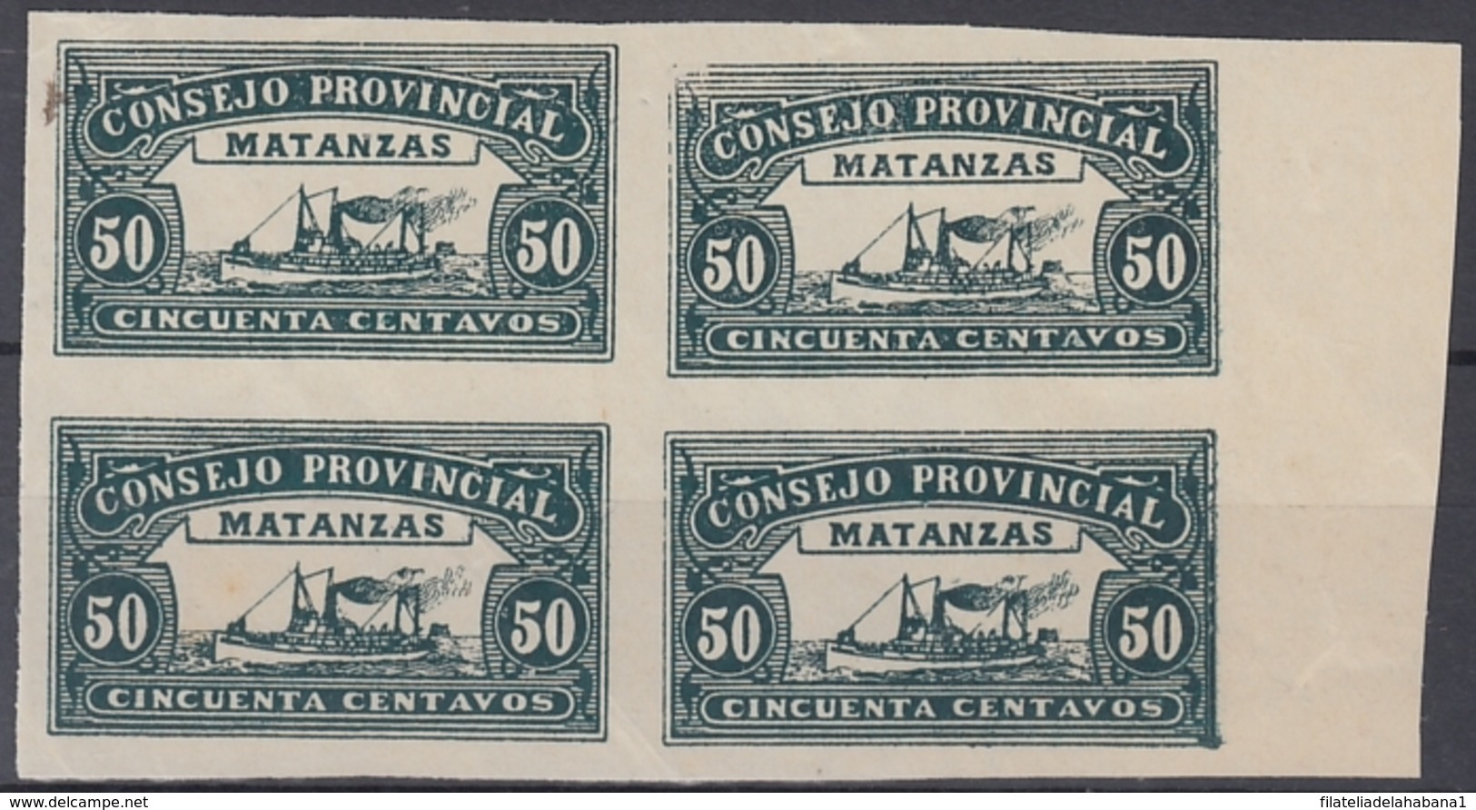 LOC-108 CUBA REVENUE 50c IMPERFORATED. CONSEJO PROVINCIAL DE MATANZAS. BLOCK 4. - Portomarken