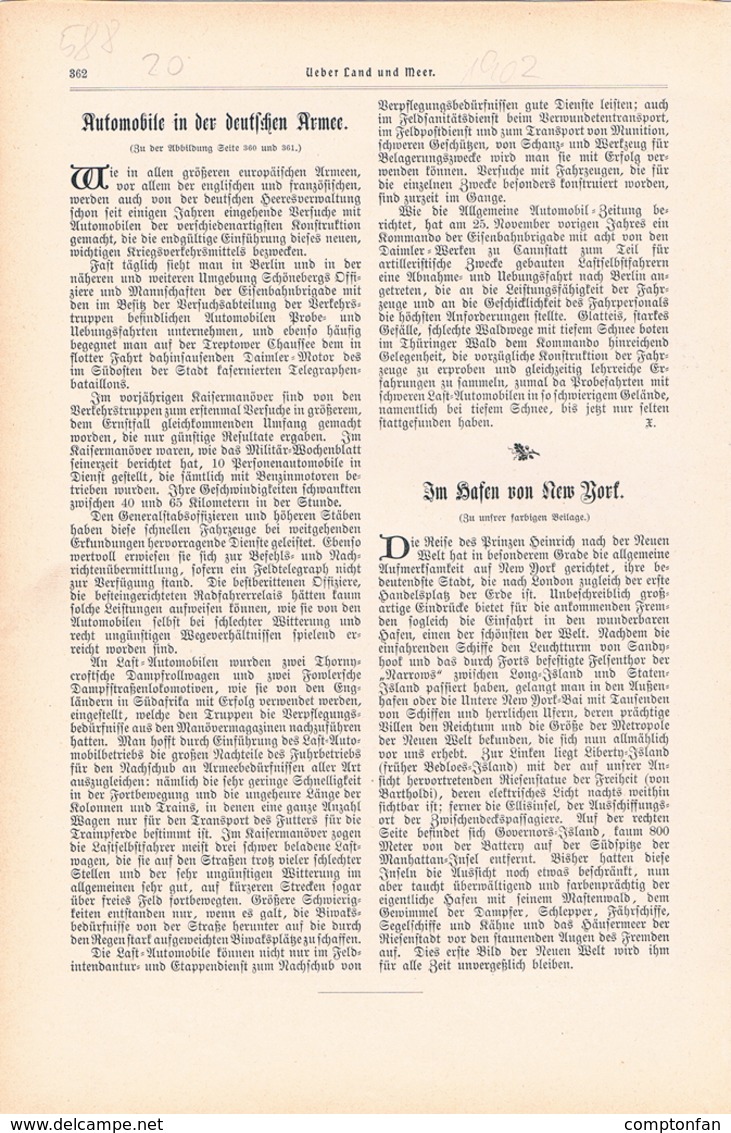 588 Adolf Wald Automobile Der Deutschen Armee Druck 1902 !!! - Véhicules