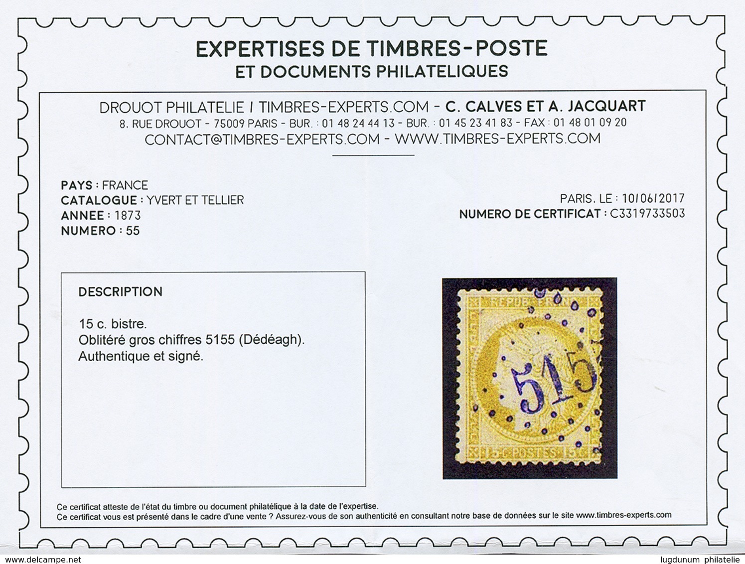 DEDEAGH : GC 5155 Sur 15c CERES(n°55). Léger Aminci. Certificat CALVES. TB. - Autres & Non Classés