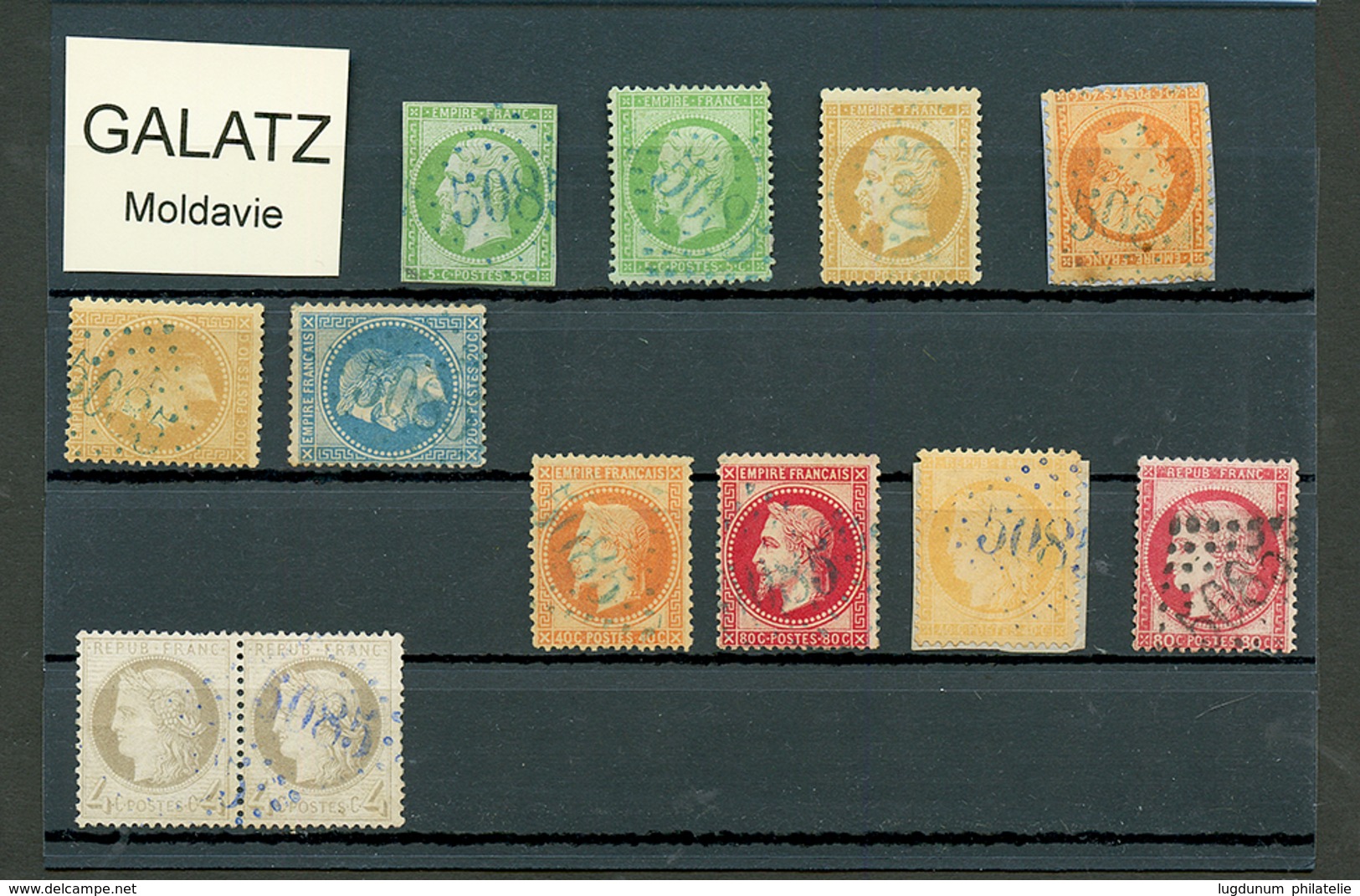 GALATZ : GC 5085 Sur 12 Timbres (5c N°12, 5c N°20, N°21, 23, 28, 29, 31, 32, 38, Paire N°52, 57). TB, B Ou Pd. - Altri & Non Classificati