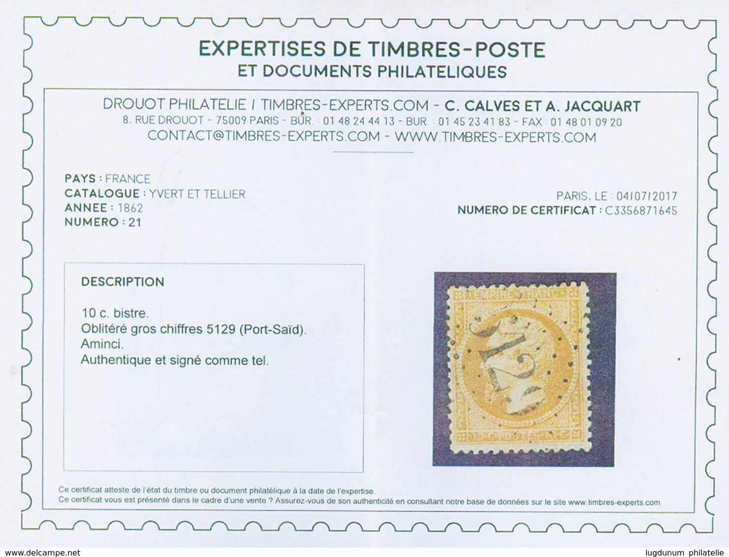 PORT-SAID : GC 5129 Sur 10 Timbres (N°16, 20, 21, 22, 31, 32, 56, 57, 58, 60). 4 Certificats. TB, B Ou Pd. - Other & Unclassified