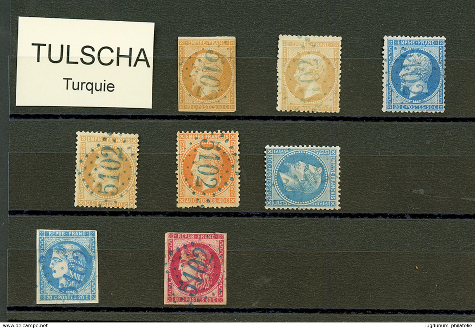 TULCHA : GC 5102 Sur 8 Timbres N°13, 21, 22, 28, 29, 31, 20c BORDEAUX(pd), 80c BORDEAUX (pd). Ensemble Rare. TB, B Ou Pd - Autres & Non Classés