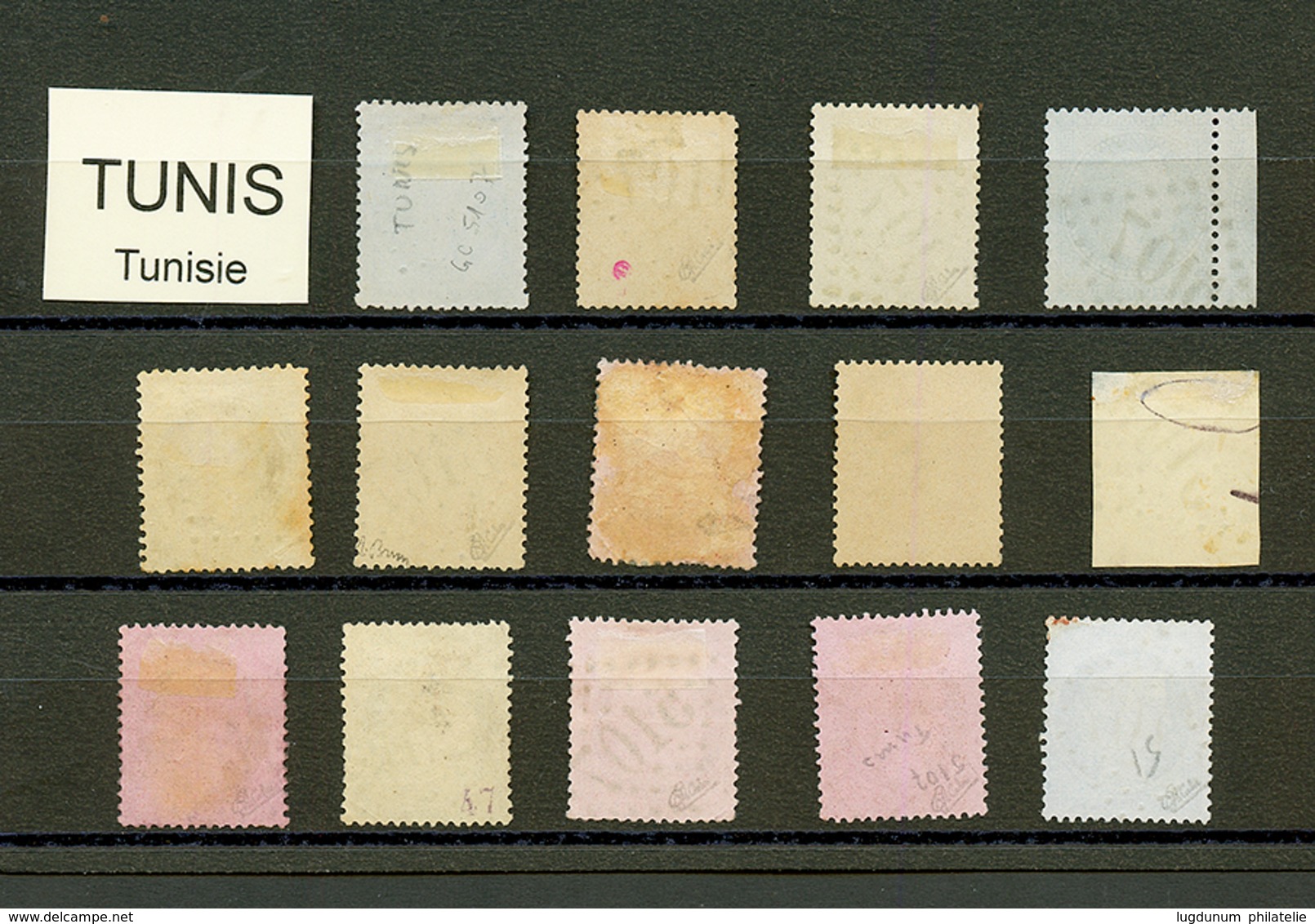 TUNIS : GC 5107 Sur 14 Timbres (n°22, 23, 28, 29, 30, 31, 32, 38, 43 Pd, 54, 56, 57, 58, 60). TB, B Ou Pd. - Sonstige & Ohne Zuordnung