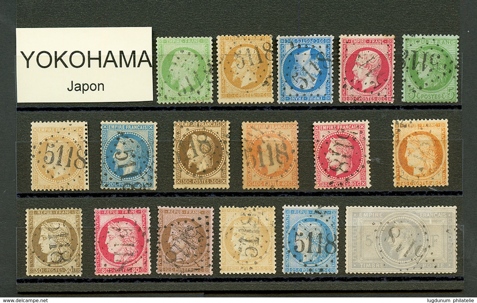 YOKOHAMA : Ensemble De 17 Timbres Avec GC 5118 Entre 5c(n°20) Et 25c(n°60) Dont 5F(n°33). TB, B Ou Défauts. 5 Certificat - Altri & Non Classificati