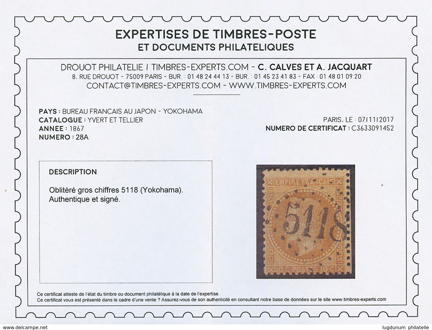 YOKOHAMA : Ensemble De 17 Timbres Avec GC 5118 Entre 5c(n°20) Et 25c(n°60) Dont 5F(n°33). TB, B Ou Défauts. 5 Certificat - Andere & Zonder Classificatie