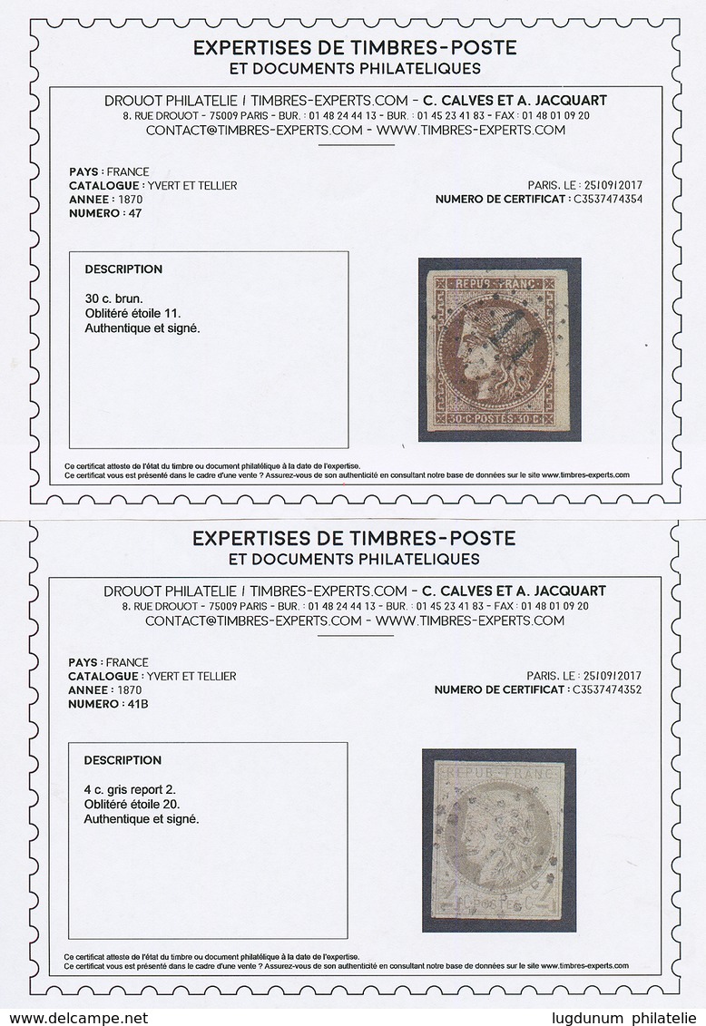 ETOILE DE PARIS Sur EMISSION De BORDEAUX - Ensemble Rare De 19 Timbres. 4 Certificats CALVES. TB, B Ou Défauts. - Altri & Non Classificati