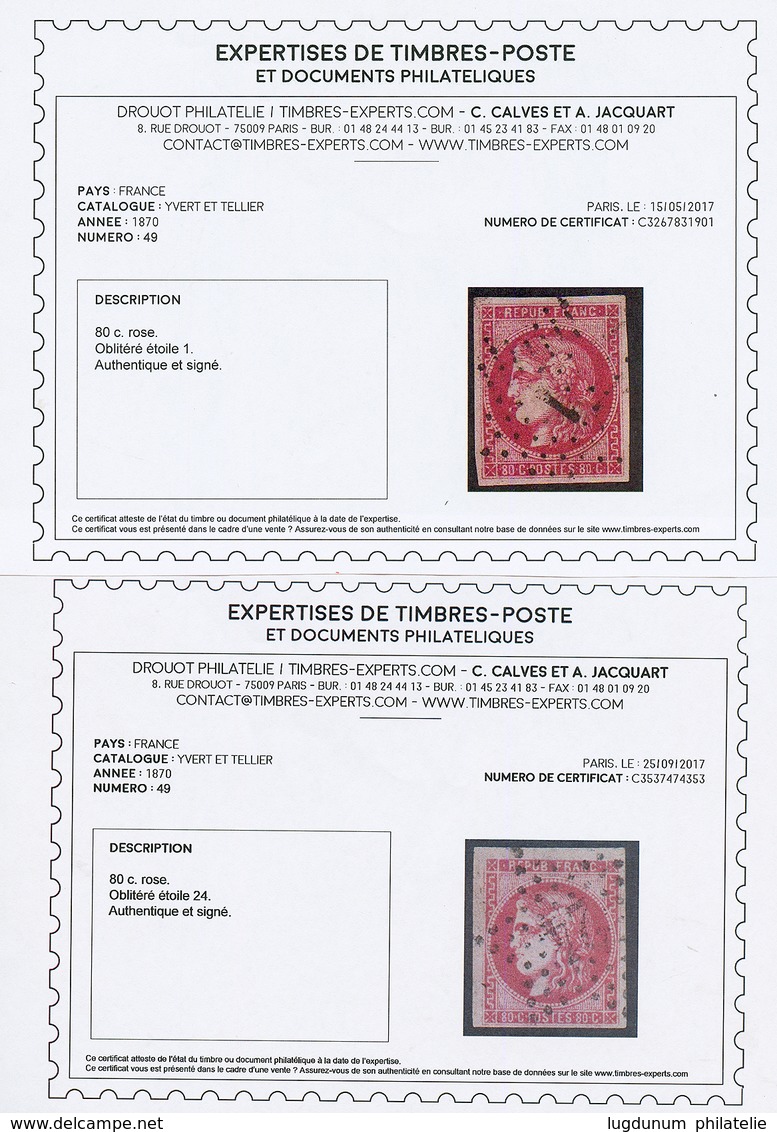 ETOILE DE PARIS Sur EMISSION De BORDEAUX - Ensemble Rare De 19 Timbres. 4 Certificats CALVES. TB, B Ou Défauts. - Altri & Non Classificati