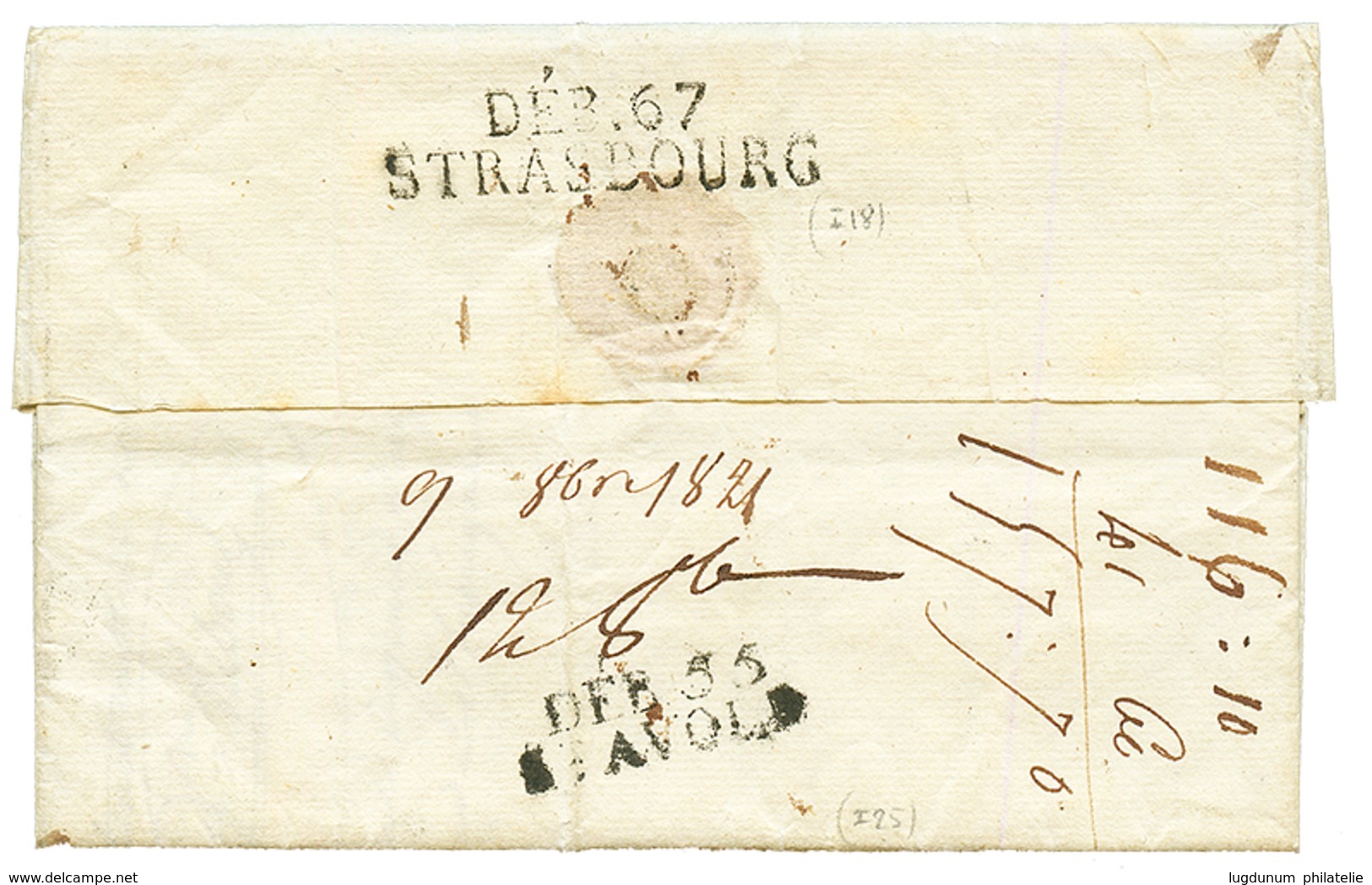 1821 Double DEBOUSES DEB. 55 ST AVOLD + DEB. 67 STRASBOURG Sur Lettre Avec Texte De PEZENAS. RARE. TTB. - Sonstige & Ohne Zuordnung