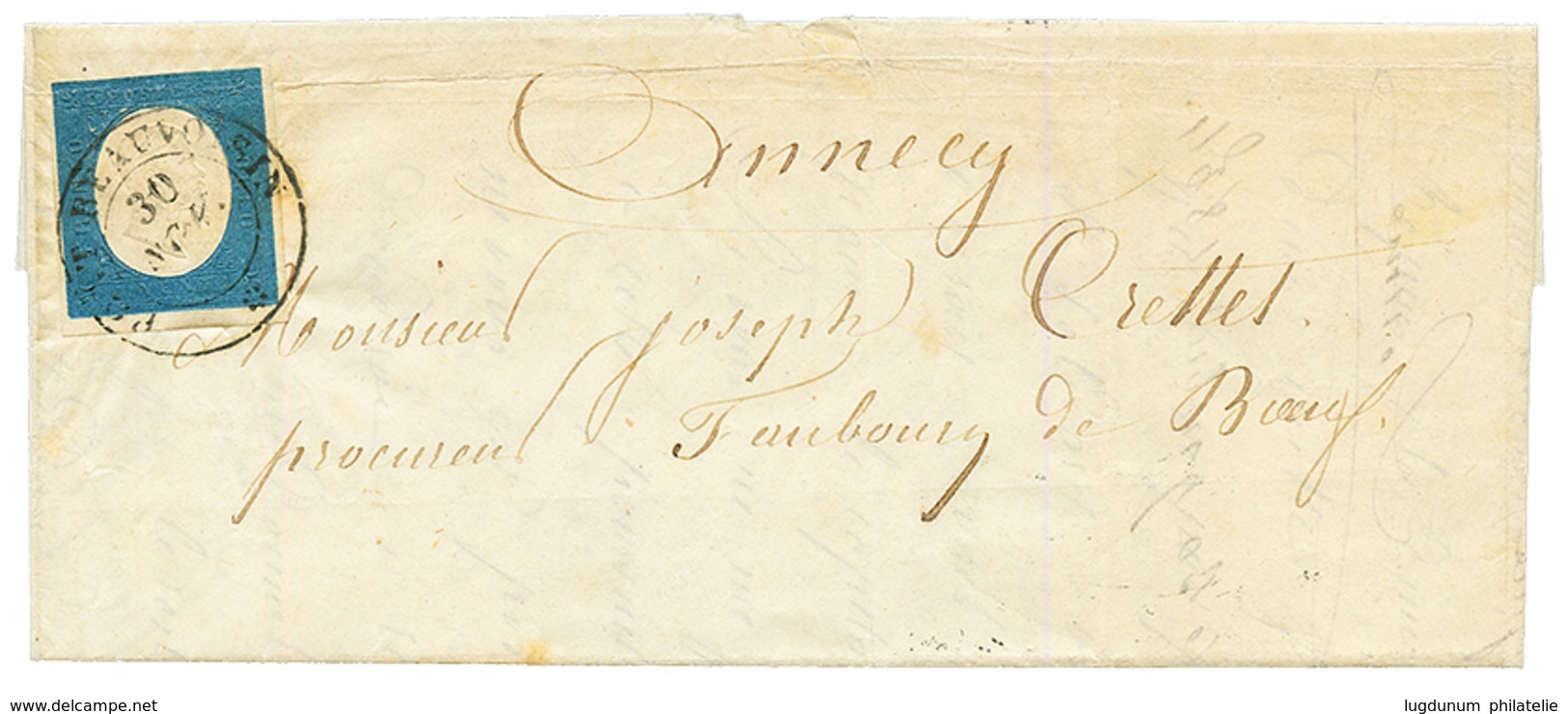 1854 ITALIE 20c(n°8) Pd Obl. PONT BEAUVOISIN Sur Lettre Avec Texte Pour ANNECY. TB. - 1849-1876: Periodo Classico