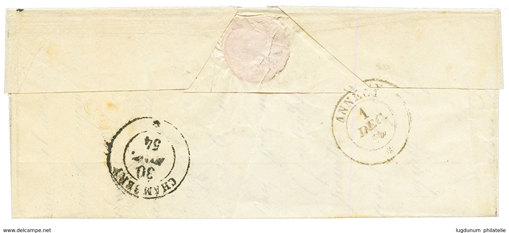 1854 ITALIE 20c(n°8) Pd Obl. PONT BEAUVOISIN Sur Lettre Avec Texte Pour ANNECY. TB. - 1849-1876: Periodo Clásico