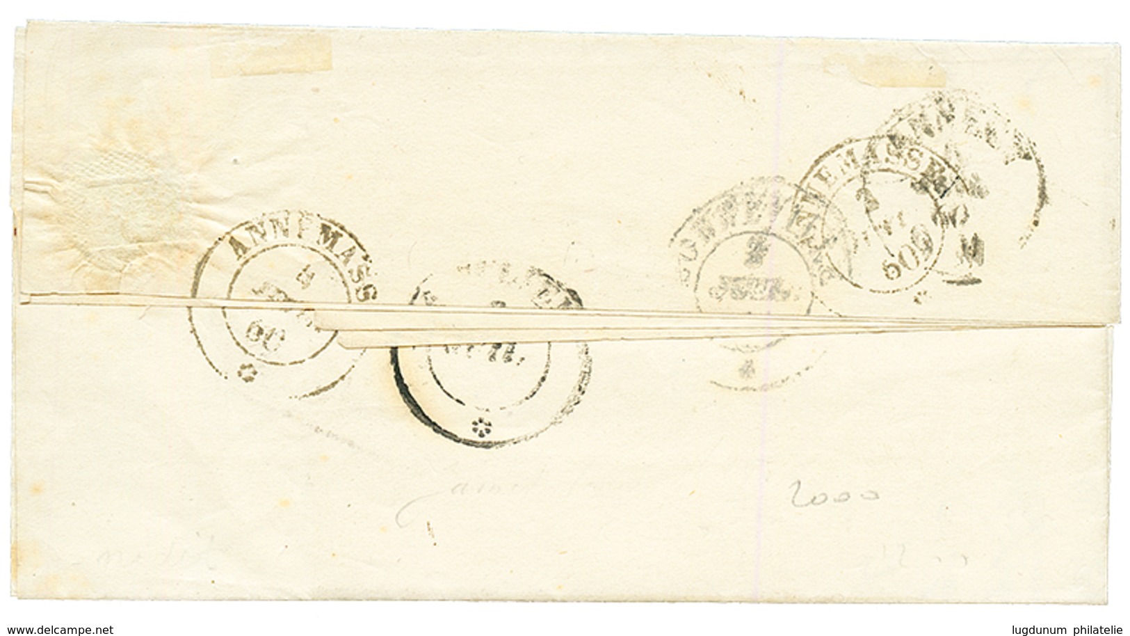 1860 FRANCE 20c(n°14) Obl. Cachet Sarde REIGNIER Sur Lettre Avec Texte Pour WIRY. RARE. Cote 3000€. Signé CALVES. TTB. - 1849-1876: Klassik