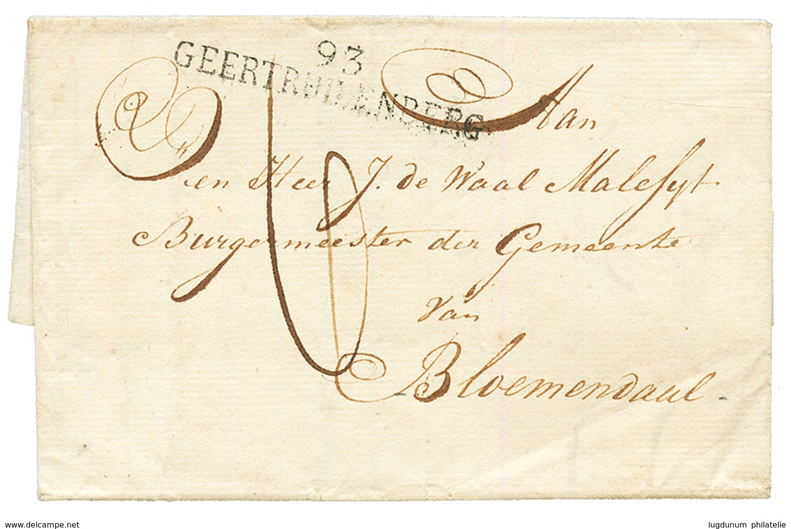 1814 Trés Rare Cachet 93 GEERTRUIDENBERG Sur Lettre Avec Texte Daté "RAMSDONK". Quelques Lettres Connues. PIECE D' Amate - 1792-1815: Veroverde Departementen