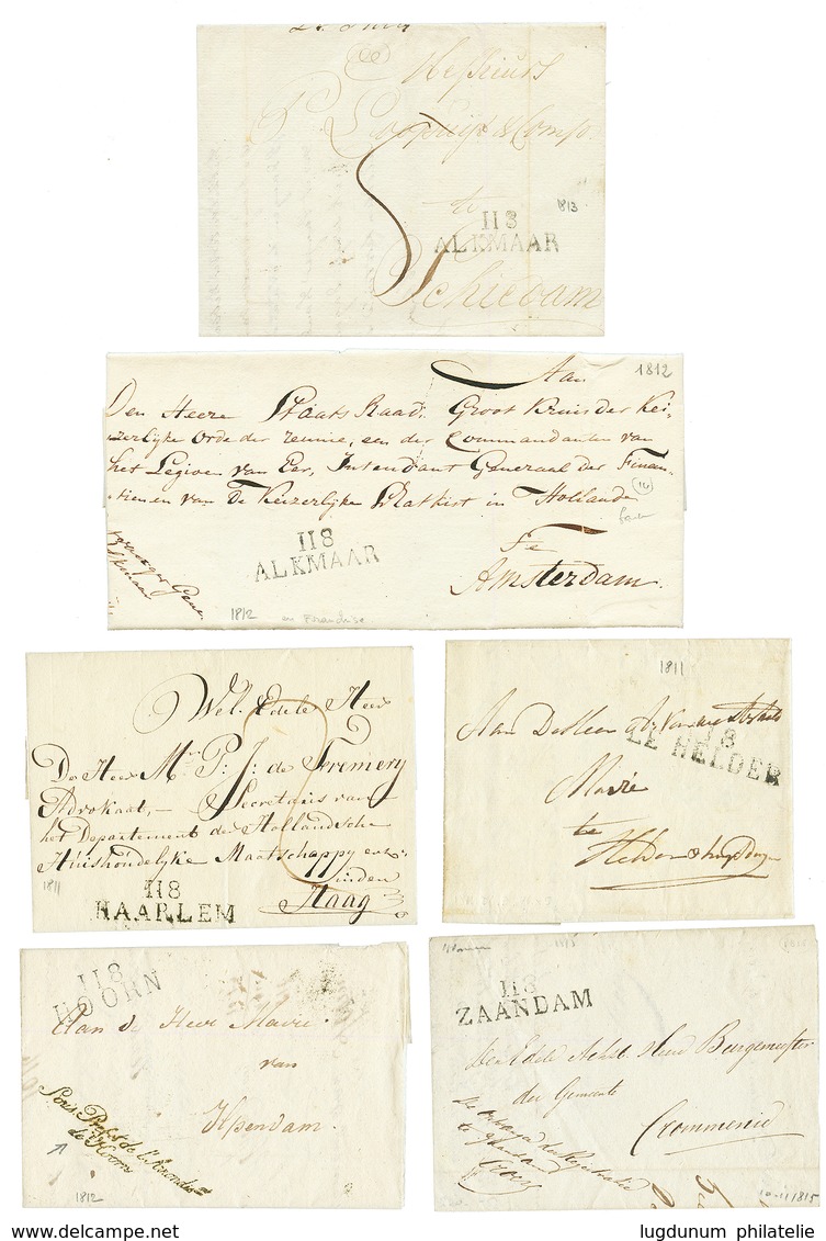 DEPARTEMENT 118 - 6 Lettres Avec Texte Datés : 118 ZAANDAM, 118 LE HELDER, 118 HOORN + Marque De Franchise, 118 HAARLEM, - 1792-1815: Veroverde Departementen