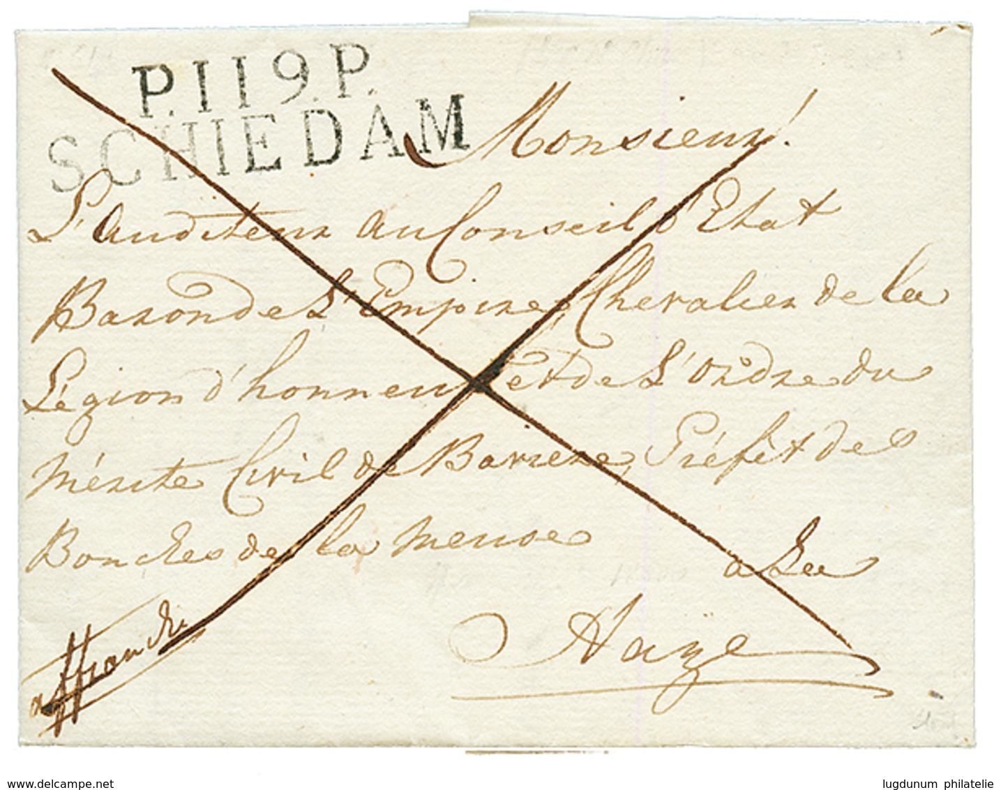 1812 P.119.P SCHIEDAM Sur Lettre Avec Texte Pour LA HAYE. RARE. Superbe. - 1792-1815: Veroverde Departementen