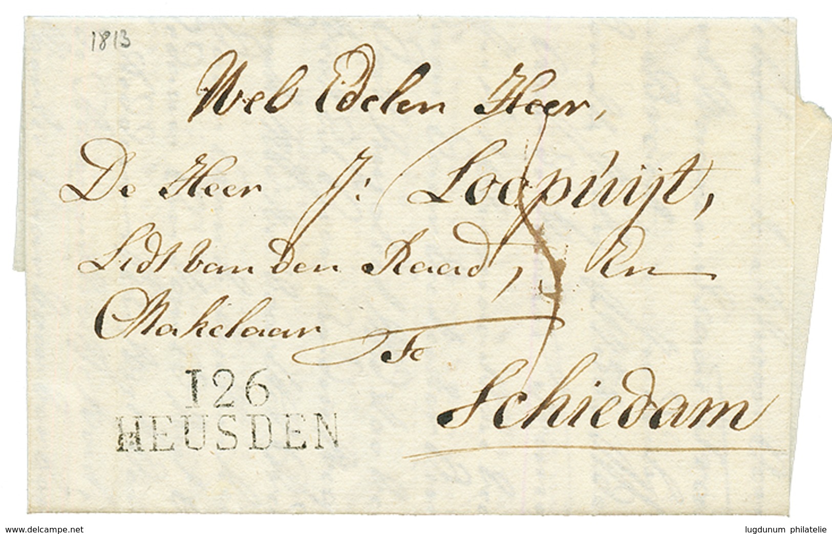 1813 126 HEUSDEN Sur Lettre Avec Texte Pour SCHIEDAM. RARE. Superbe. - 1792-1815 : Departamentos Conquistados