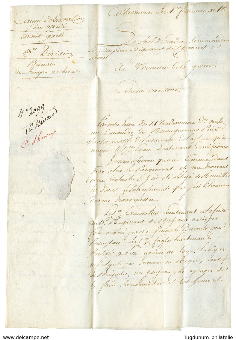 An 10 N°1 CORPS D' OBSERVATION (tres Rare REINHARDT = 1500) Sur Lettre Avec Texte Daté "ALTAMURA" Pour PARIS. Frappe Sup - Marques D'armée (avant 1900)