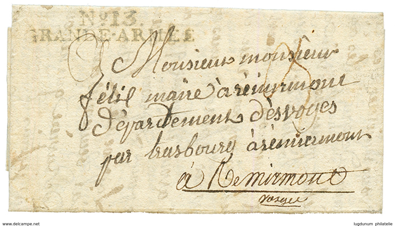 1806 N°13 GRANDE ARMEE Sur Lettre Avec Texte Daté "LONGUAT" Pour La FRANCE. RARE (REINHARDT = 1000). Superbe. - Legerstempels (voor 1900)
