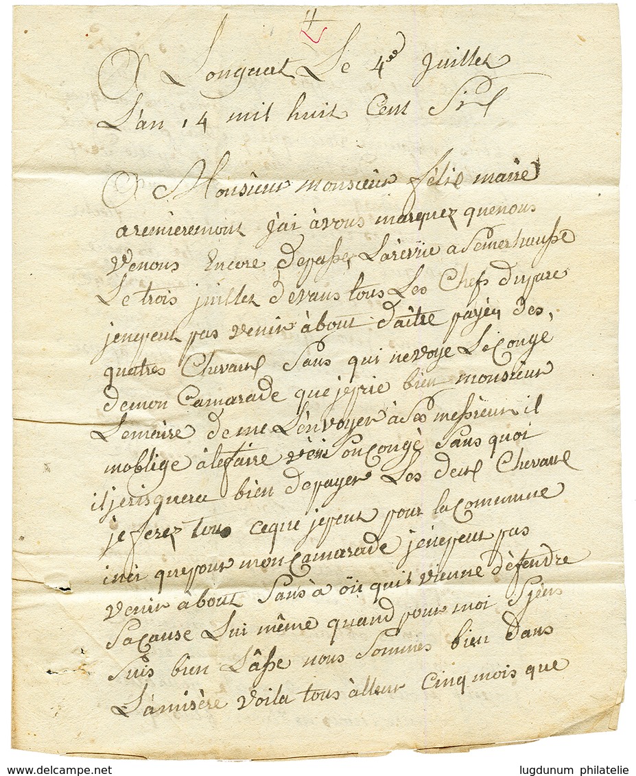 1806 N°13 GRANDE ARMEE Sur Lettre Avec Texte Daté "LONGUAT" Pour La FRANCE. RARE (REINHARDT = 1000). Superbe. - Legerstempels (voor 1900)