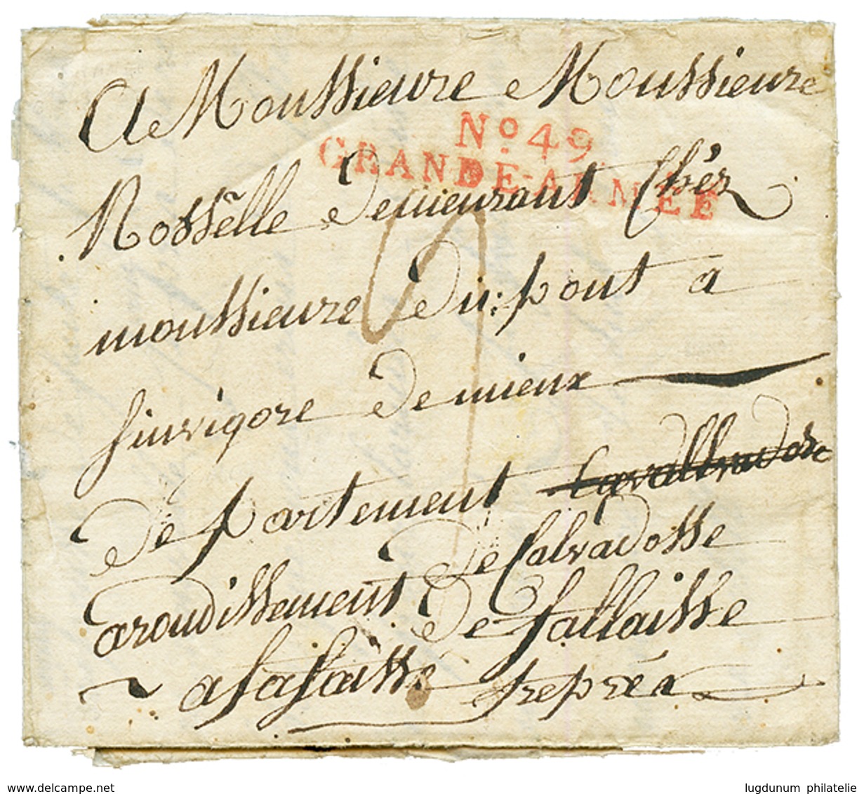 SECONDE GRANDE ARMEE : 1813 Trés Rare Cachet N°49 GRANDE ARMEE Rouge Sur Lettre Avec Texte "FRANKFORT 6 Aout 1813" Pour  - Legerstempels (voor 1900)