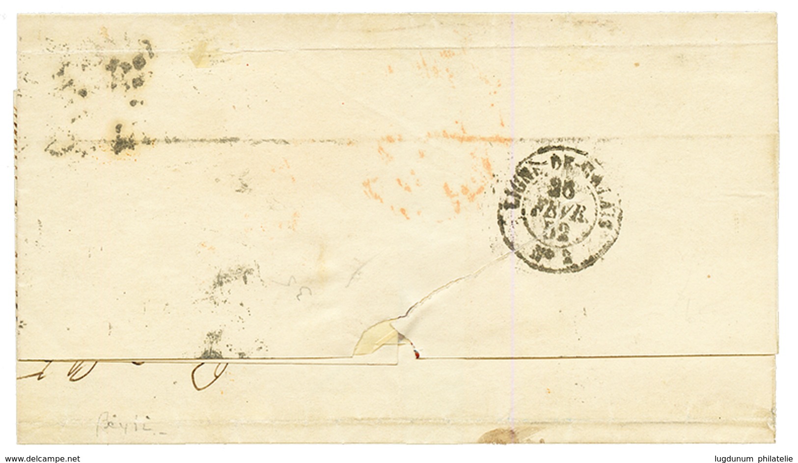 "3F Pour Le MEXIQUE " : 1852 Bande De 3 Du 1F(n°6) Avec Défaut Sur Lettre De PARIS Pour MEXICO. Signé CALVES. TB. - 1849-1850 Ceres