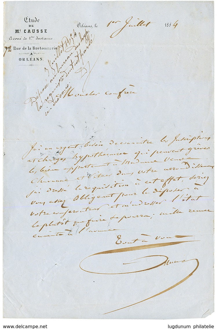 "1er JUILLET 1854 Avec Paire N°9" : Paire 10c PRESIDENCE (n°9) , Un Timbre Pd Obl. PC 2340 Sur Lettre Avec Texte Daté "O - 1852 Louis-Napoleon