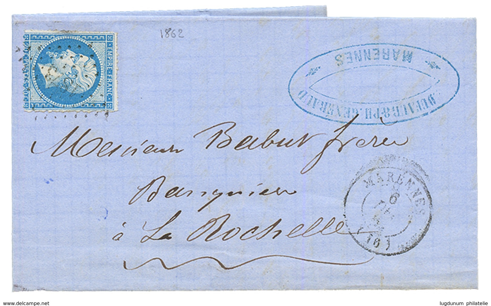 "PIQUAGE De MARENNES" : 1862 20c(n°14) Type 2 Avec Piquage Spécial Obl. PC 1873 + T.15 MARENNES Sur Lettre. RARE. Superb - 1853-1860 Napoleon III