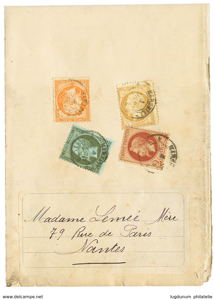 "Affrt à 53c" : 1c(n°19) + 2c(n°26)+ 10c(n°21)+ 40c(n°23) Obl. T.15 MARSEILLE Sur Lettre(tarif IMPRIME) Pour NANTES. TB. - 1863-1870 Napoleone III Con Gli Allori