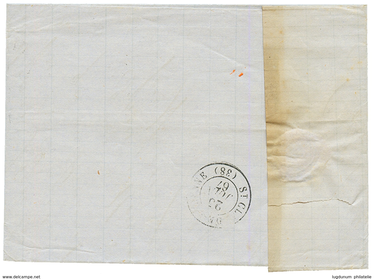 JURA : 1867 20c(n°22) Obl. GC 1313 + T.15 DOLE-DU-JURA + Cachet Rare APRES/ LE DEPART/ 1313. Superbe. - 1863-1870 Napoléon III Con Laureles