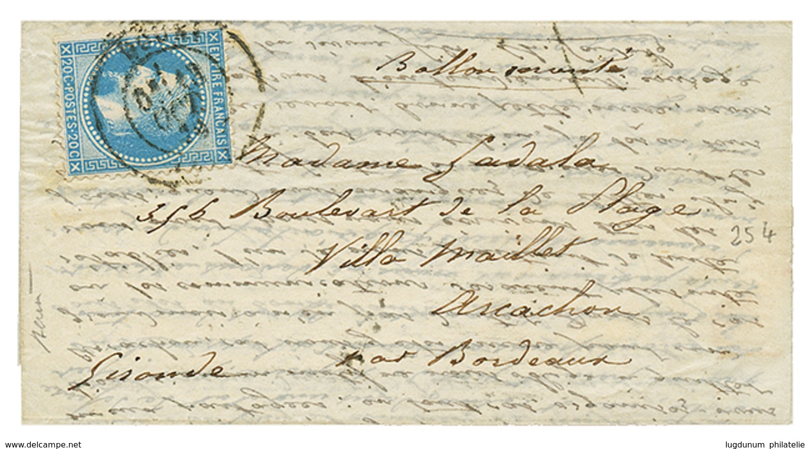 "Pli Confié Du WASHINGTON" : 20c(n°29) Obl. T.17 DOUAI 13 Oct 70 + "BALLON MONTE" Sur Lettre Pour ARCACHON. Verso, BORDE - Oorlog 1870