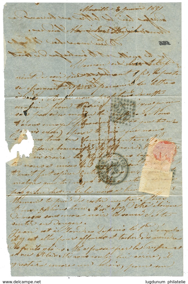 BOULE DE MOULINS : 20c BORDEAUX TB Margé + 80c EMPIRE(n°32) Obl. GC 2240 + MARSEILLE 4 JANV 71 Sur Lettre Avec Texte Pou - Guerra De 1870