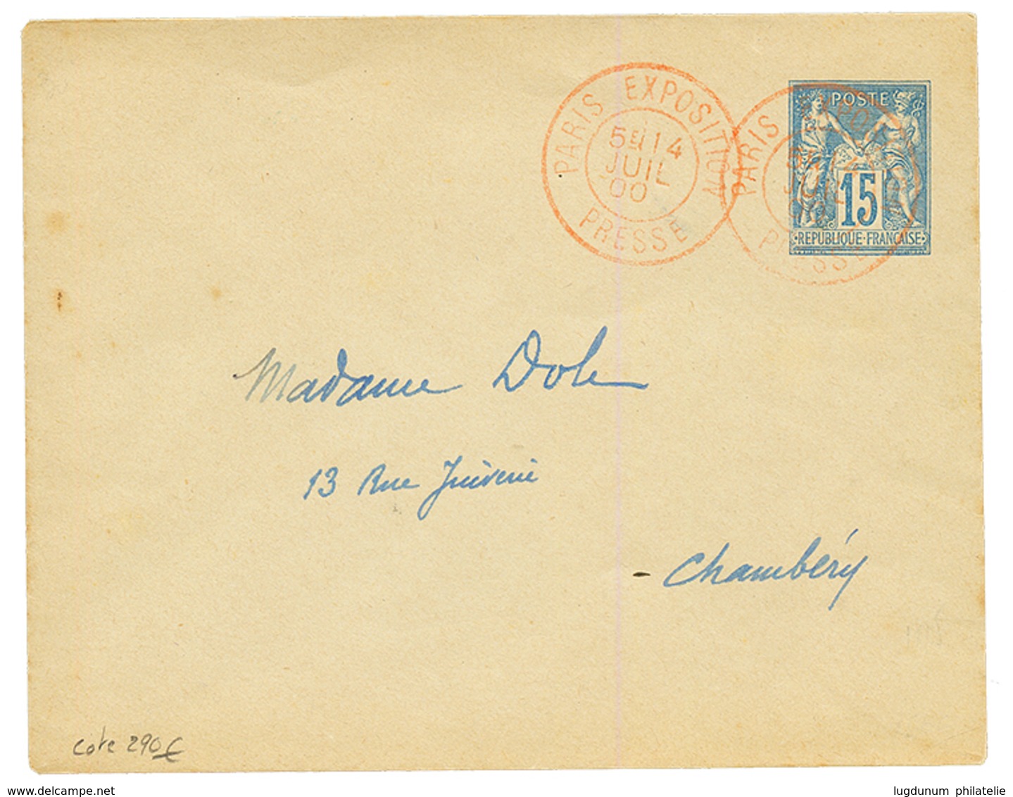 1900 Entier-Postal 15c SAGE Obl. PARIS EXPOSITION PRESSE En ROUGE Pour CHAMBERY. Rare. Superbe. - Other & Unclassified