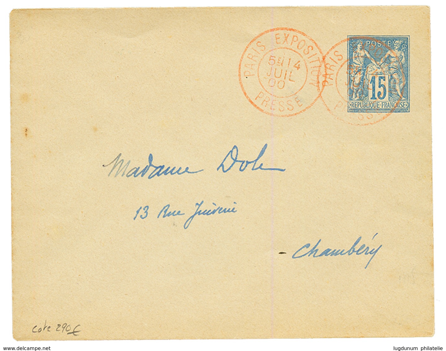 1900 Entier-Postal 15c SAGE Obl. PARIS EXPOSITION PRESSE En ROUGE Pour CHAMBERY. Rare. Superbe. - Andere & Zonder Classificatie