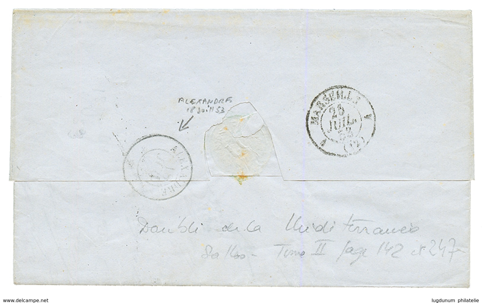 "Oblitérations DOUBLES" : 1853 Paquebot LYCURGUE + ALEXANDRE (verso) Sur Lettre De SALONIQUE Pour MARSEILLE. B/TB. - Maritieme Post