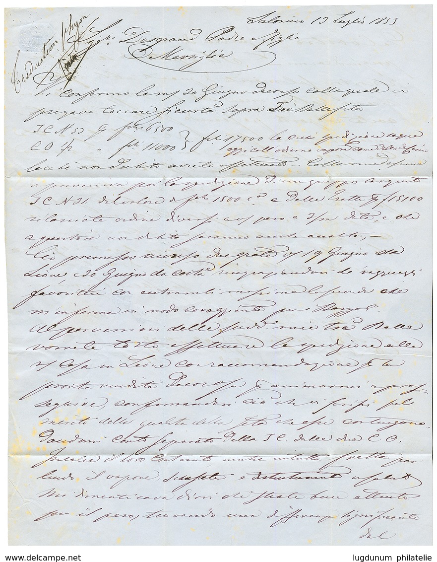 "Oblitérations DOUBLES" : 1853 Paquebot LYCURGUE + ALEXANDRE (verso) Sur Lettre De SALONIQUE Pour MARSEILLE. B/TB. - Schiffspost