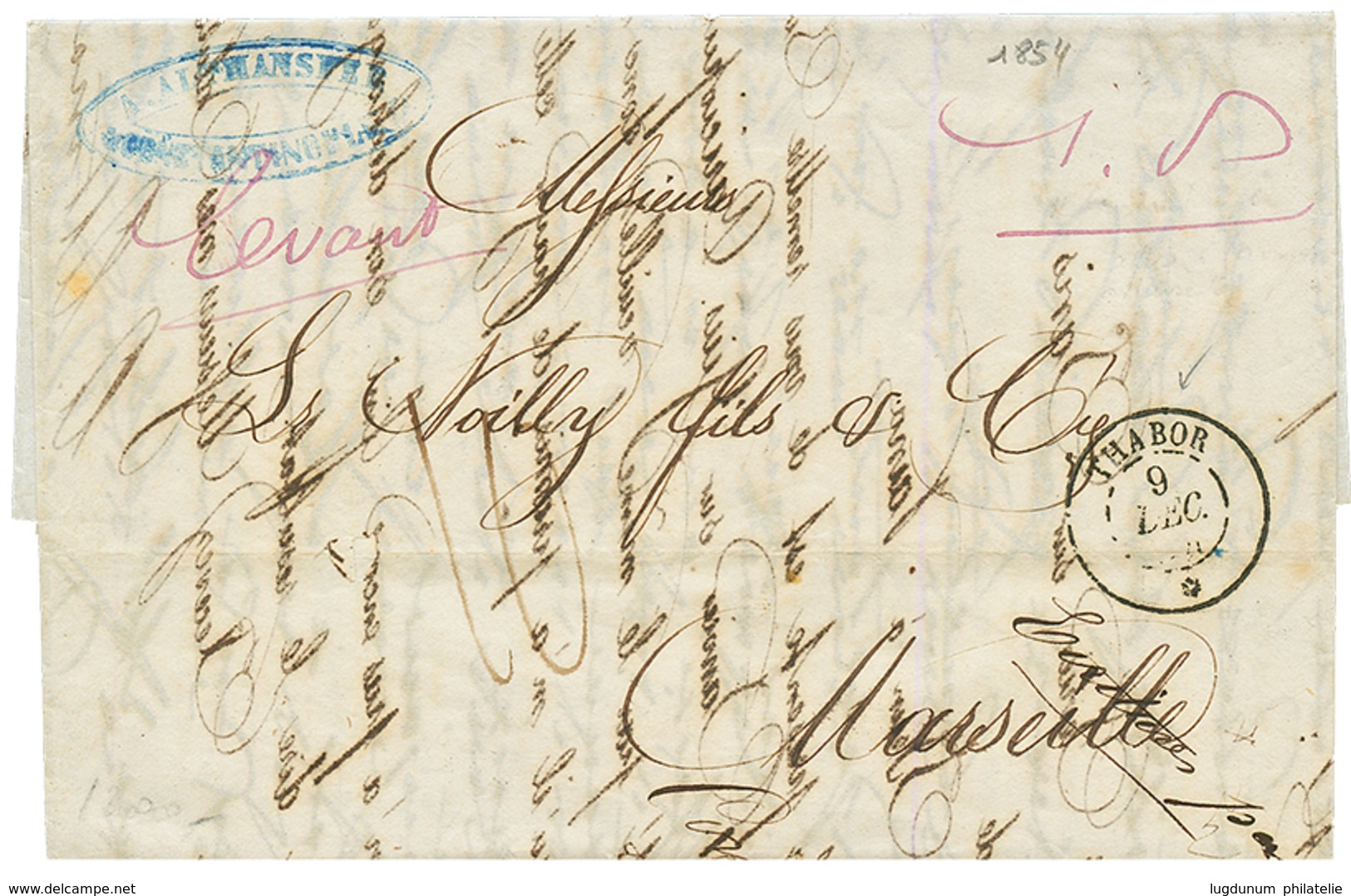 "THABOR" : 1854 THABOR 9 Dec (54) + Taxe 10ur Lettre Avec Texte De CONSTANTINOPLE Pour MARSEILLE. TTB. - Maritieme Post