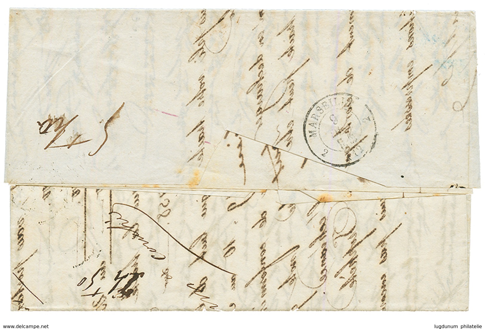 "THABOR" : 1854 THABOR 9 Dec (54) + Taxe 10ur Lettre Avec Texte De CONSTANTINOPLE Pour MARSEILLE. TTB. - Maritieme Post