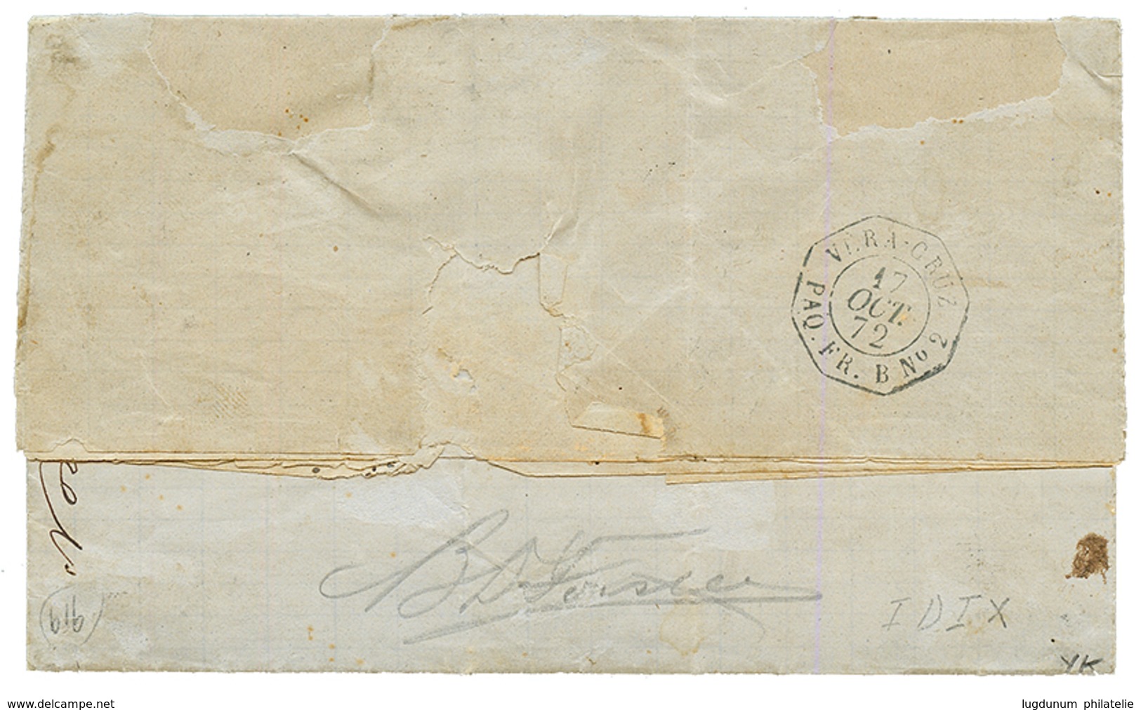 1872 30c(n°30)x2 Obl. ANCRE + MEXIQUE 1 Sur Lettre Pour HABANA (CUBA). Tarif Inter-Antilles à 60c. Superbe. - Correo Marítimo