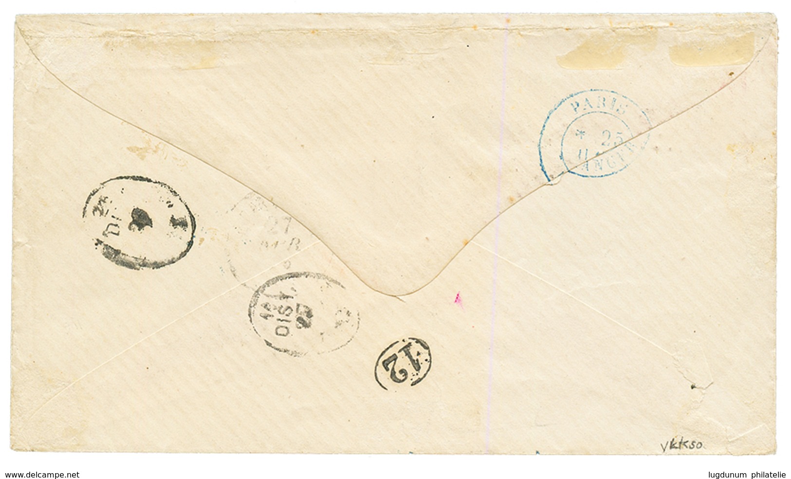 CHILI - LIGNE F : 1873 80c (n°32)x2 Pd Obl. ANCRE + Cachet Trés Rare VALPARAISO PAQ. FR F N°2 Sur Enveloppe (Double Port - Maritieme Post