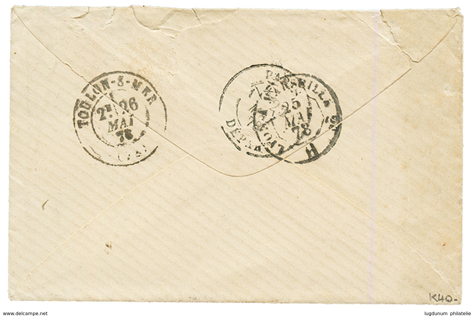 1878 COLONIES GENERALES 25c SAGE TB Margé Obl. LIGNE A PAQ FR N°2 + CORR. D' ARMEES LIG. A PAQ FR N°2 Sur Enveloppe Avec - Maritieme Post