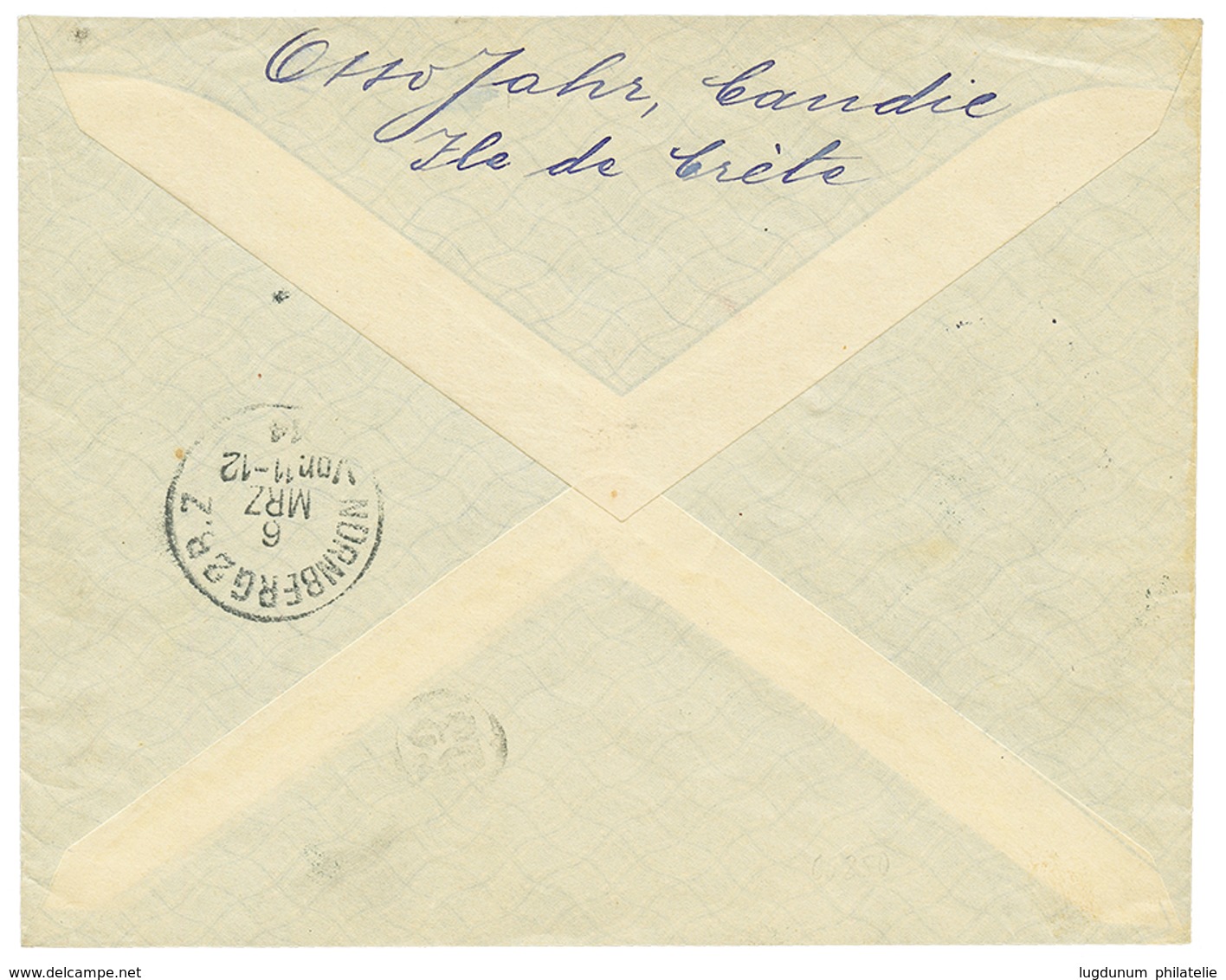 CRETE : 1914 5F MERSON (n°15) Obl. CANDIE CRETE Sur Enveloppe RECOMMANDEE Pour L' ALLEMAGNE. Superbe. - Autres & Non Classés