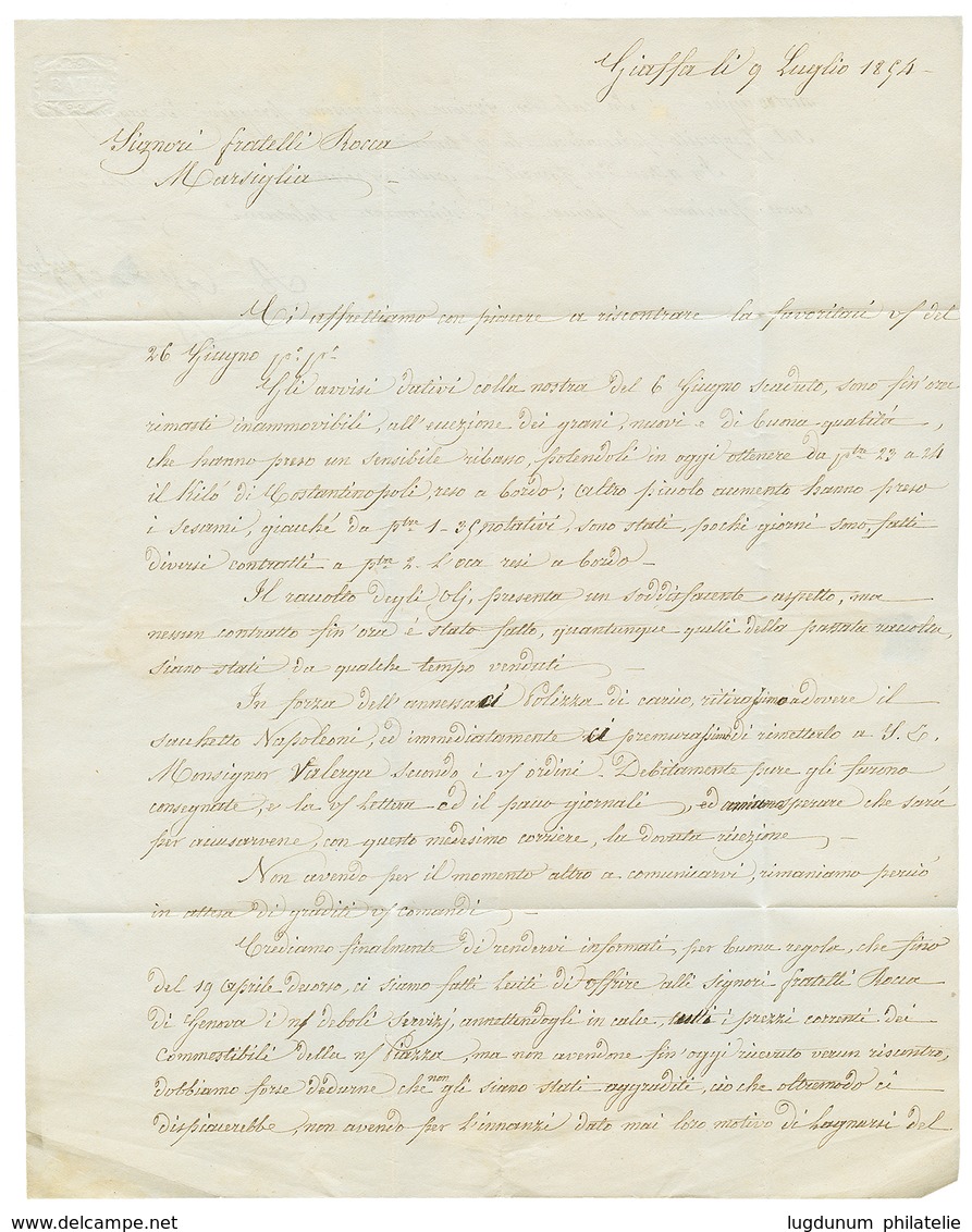 1854 Cursive JAFFA + Taxe 10 Sur Lettre Avec Texte Pour La FRANCE. Verso, ALEXANDRIE. RARE Et Superbe. - Andere & Zonder Classificatie