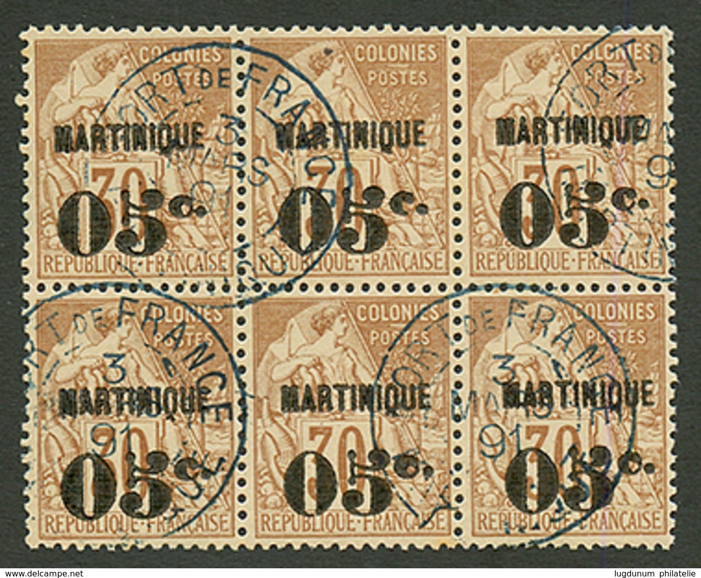 MARTINIQUE : Bloc De 6 Du 05c S/ 30c Oblitéré. RARE En Multiple. Superbe. - Otros & Sin Clasificación