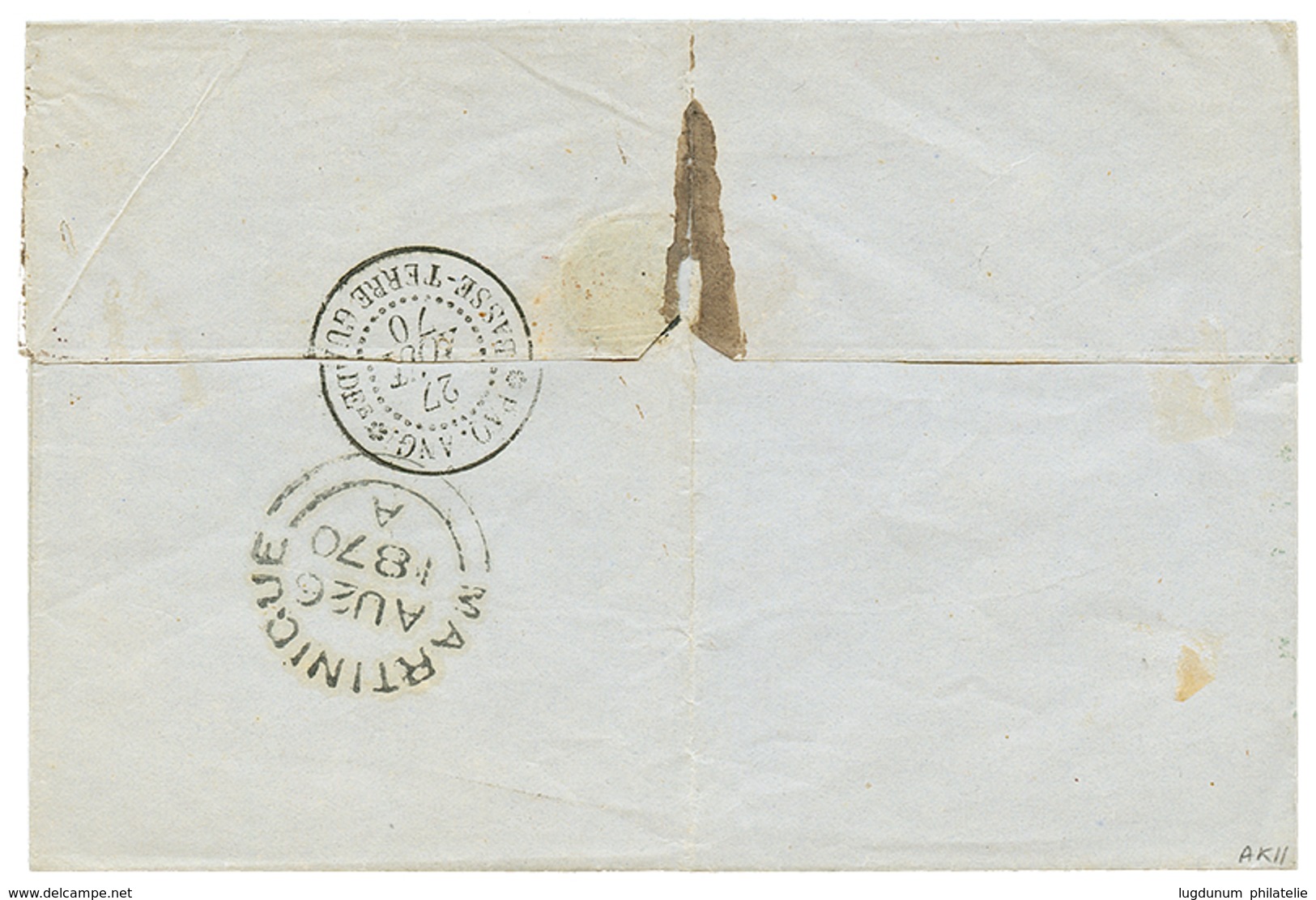 "MARTINIQUE - BRITISH STEAMSHIP AGENT" : 1870 AIGLE 20c + 40c + Taxe Anglaise "4" Sur Lettre Pour LA GUADELOUPE. Verso,  - Sonstige & Ohne Zuordnung