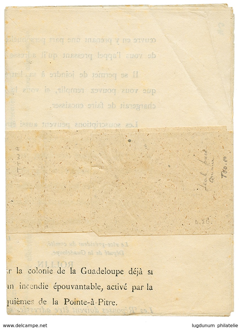 1871 Cachet Bleu INCENDIES DE LA POINTE A PITRE/COMITE DE SOUSCRIPTION Sur IMPRIME Complet Pour La FRANCE. RARE. TTB. - Other & Unclassified