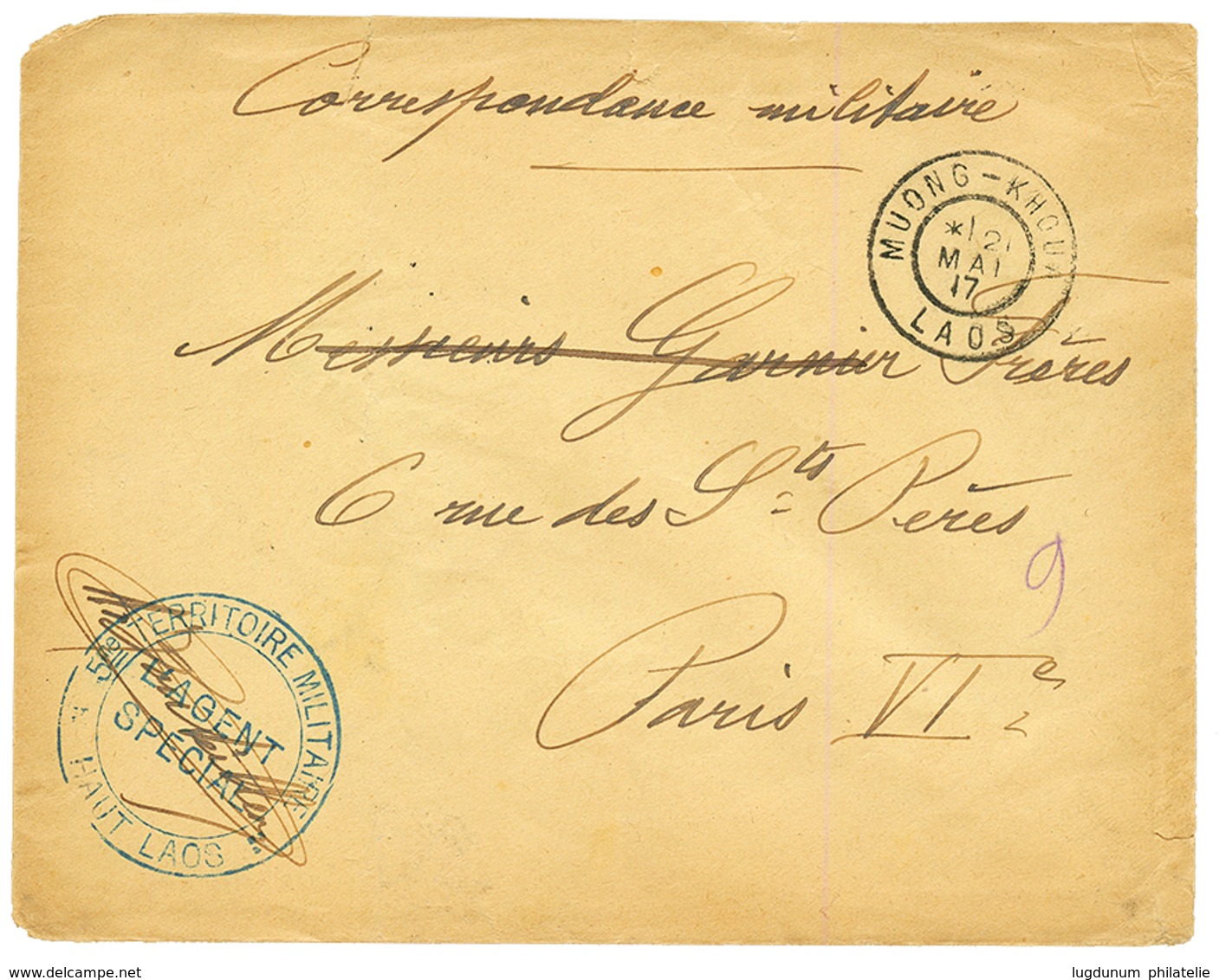 LAOS - MUONG-KHOUA Via TONKIN : 1917 MUONG-KHOUA LAOS + Cachet AGENT SPECIAL HAUT LAOS Sur Enveloppe De Militaire Pour L - Andere & Zonder Classificatie